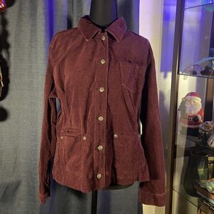 Chicos Womens Corduroy Jacket Maroon Button Front Size 1 Cotton Blend